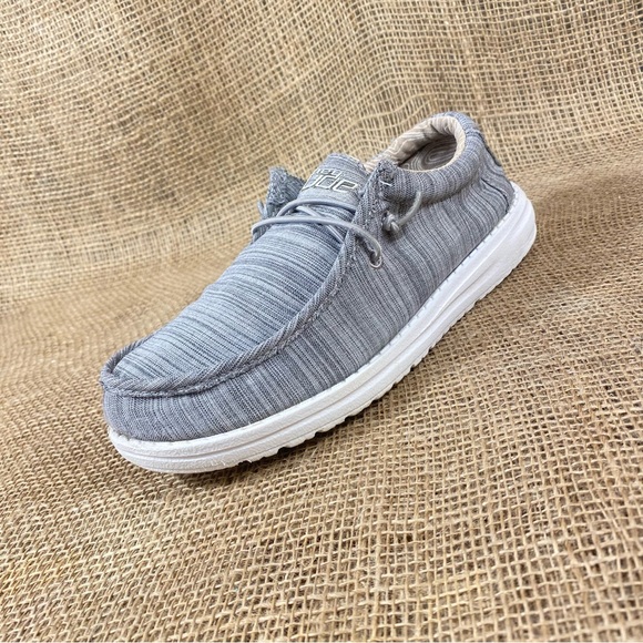 🛑SOLD🛑 Hey Dude Shoe Casual Walley Linen Stone Gray Slip On Size 5 - Picture 2 of 10